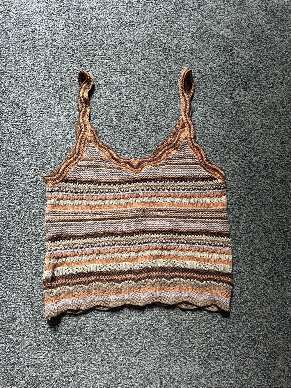 BE COOL Crochet Striped Camisole - Brown & Cream